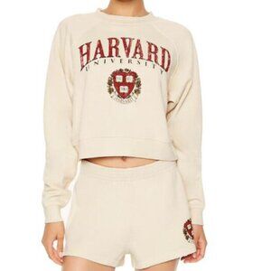 FOREVER 21 Harvard University Graphic Cropped Pullover Crop Sweatshirt L NWT